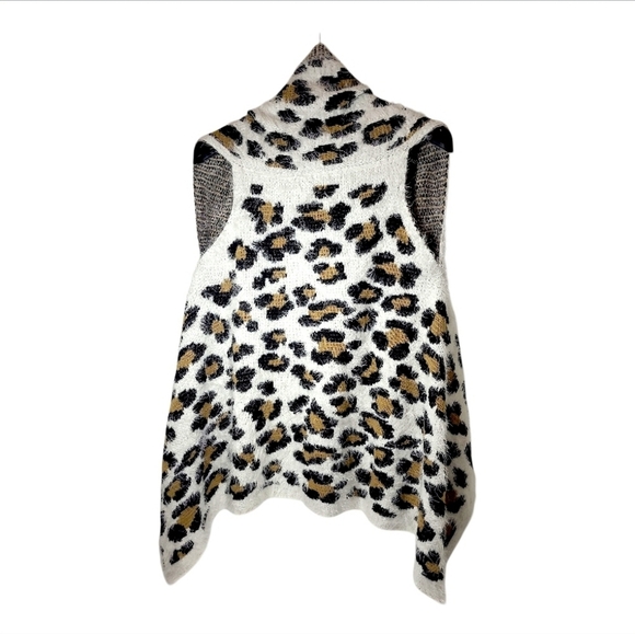 Fuzzy Soft High Low Leapord Print Open Front Shawl Vest Cardigan Size OS - Picture 3 of 10